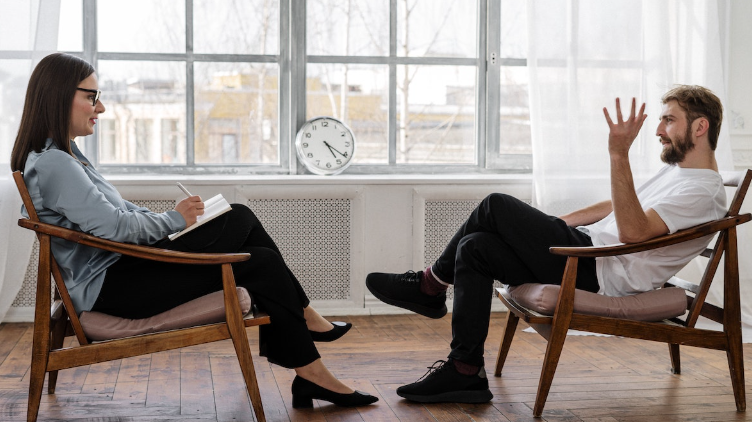 Illustration of a warm, private in-person counselling room